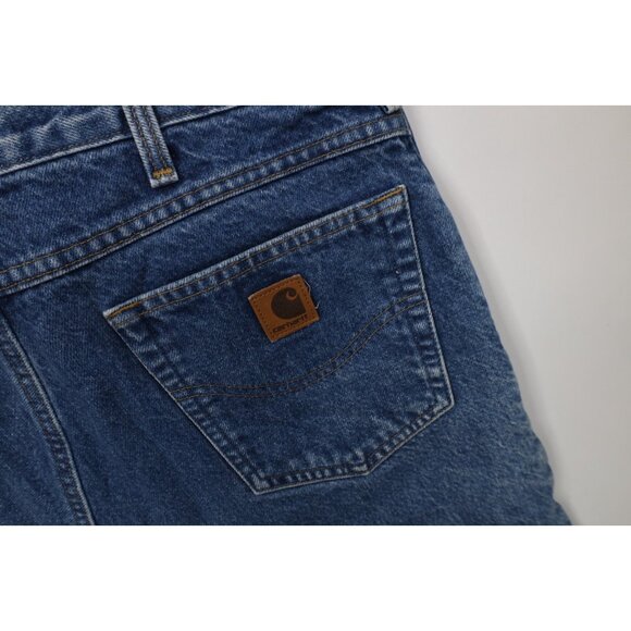 Vtg Y2K Carhartt Mens 32x32 Distressed Heavy Flannel Lined Straight Leg Jeans - Picture 15 of 16